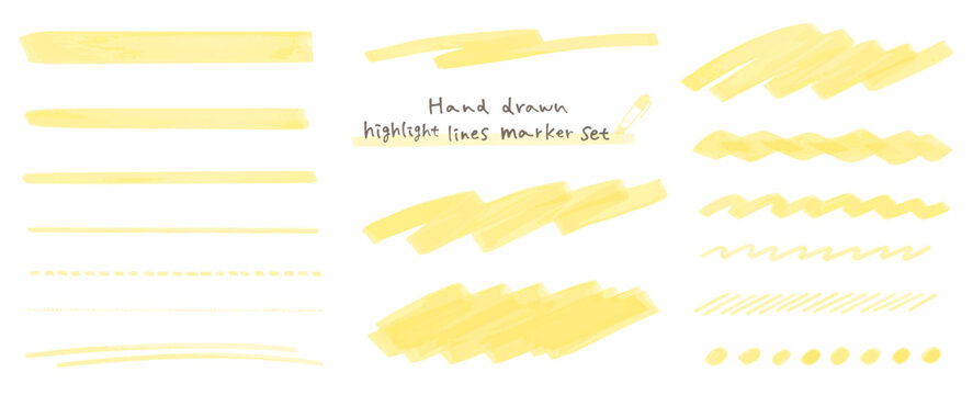 手描きのハイライトラインマーカーセット。アンダーライン。重要なポイント、テキストを強調する時の罫線の装飾。