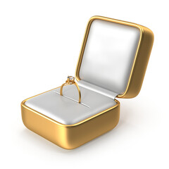 Golden Ring Box with Diamond Engagement Ring