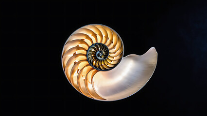 Spiral nautilus shell isolated on black background
