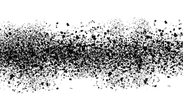 Broken black glass. Shatter explode effect, abstract fragments explosion, broken geometric pieces, a cloud of fragments. Shuttered black mirror