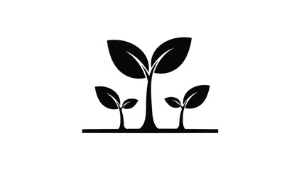 Simple plant sprout with leaves and stem a striking black silhouette © DELRUBA