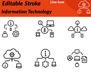 A modern information technology icon featuring interconnected nodes. Circuit lines a computer symbol designed clean minimal strokes. Represents IT systems software networking data processing digital. 