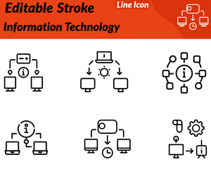 A modern information technology icon featuring interconnected nodes. Circuit lines a computer symbol designed clean minimal strokes. Represents IT systems software networking data processing digital. 