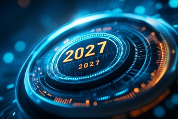 Futuristic Cityscape for New Year 2027 Featuring Advanced Technology, Connectivity, and Innovation