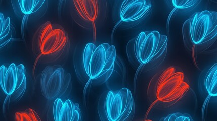 Vibrant array of floating red and blue heart shapes against dark backdrop hearts in vibrant red and cool blue hues adrift on a stark black canvas.