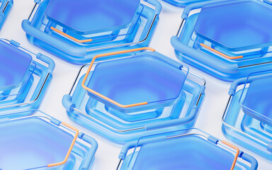 Blue glass hexagon structure pattern background, 3d rendering.