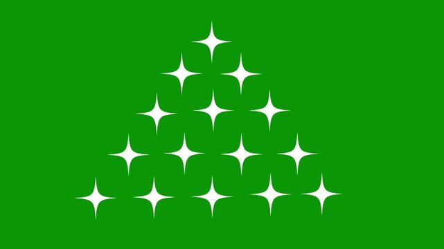 Twinkle star animation, White cartoon twinkling stars with sparkling glitter motion, glowing starlight trails, flat doodle vector style, designed for festive green screen overlays and magical video