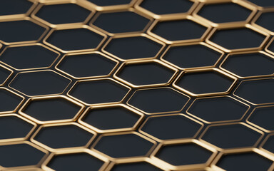 Metallic hexagon structure pattern background, 3d rendering.