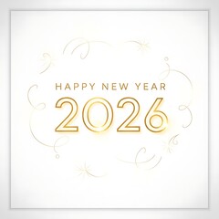 Elegant golden new year 2026 celebration with decorative swirls on a white background