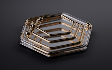 Metallic hexagonal geometry structure, 3d rendering.