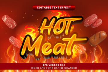 Hot meat neon flame 3d editable vector text effect