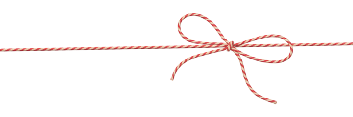 Red rope with a bow tied in the middle isolated on transparent background
