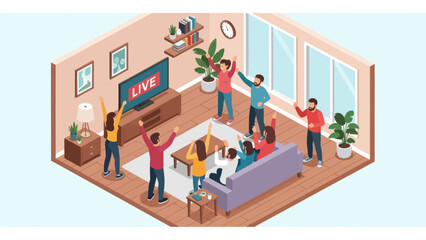 People watching live broadcast on television together.