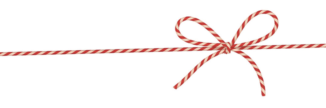 Red and white striped rope with a bow tied in it isolated on transparent background