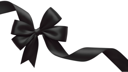 Elegant black ribbon bow isolated on transparent background