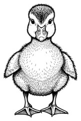 a black and white drawing of a little bird, bird, black, chicken, drawing, duck, little, owl, against transparent background