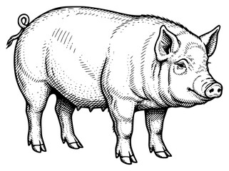 a black and white drawing of a boar, black, boar, drawing, illustration, pig, against transparent background