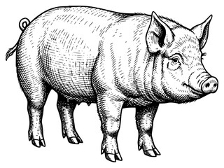 a drawing of a boar drawn in black ink, black, boar, draw, drawing, illustration, ink, pig, against transparent background