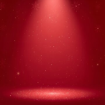 Red Christmas background with glowing stars and festive winter lights in a night sky scene