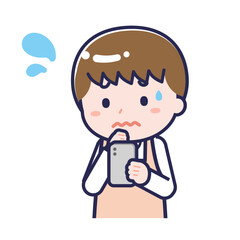 スマートフォンを使う「保育士」の男性