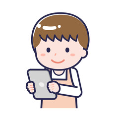 タブレットを使う「保育士」の男性