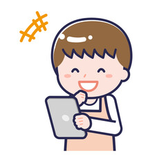 タブレットを使う「保育士」の男性