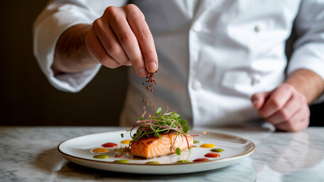 &ldquo;Luxury Gourmet Cuisine Presentation Featuring Artfully Plated Salmon&rdquo;