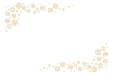 Elegant white background with scattered golden snowflakes forming a decorative border frame, perfect for festive Christmas, winter holiday greeting cards, invitations, posters and seasonal designs.