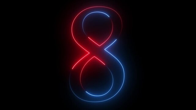 Animated neon number 8. Two-color looping trendy glowing neon numeric number eight. Educational mathematics concept with neon letter