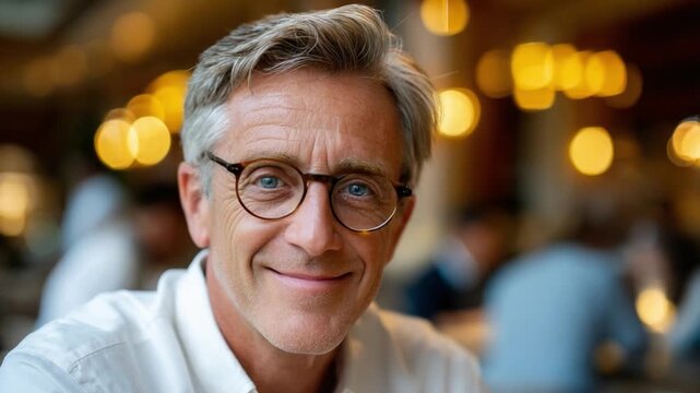 Intense Gaze Portrait: A close-up shot captures the intriguing expression of a distinguished person with glasses, inviting contemplation