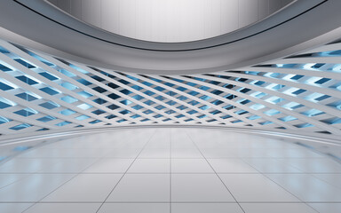 Empty ground in the futuristic round building, 3d rendering.