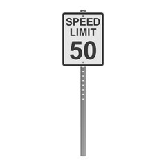 Speed Limit 50 Road Sign on a Pole
