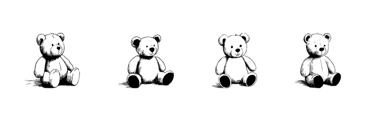 Obraz premium Teddy Bear Doodle Sketch Set. Childhood Comfort And Cuddly Toy Collection In Hand Drawn Style. Nostalgic And Playful Design. Isolated Vector Illustration
