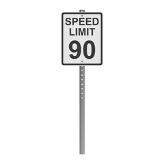 Speed Limit 90 Road Sign on a Pole