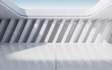 Empty ground with white building background, 3d rendering.