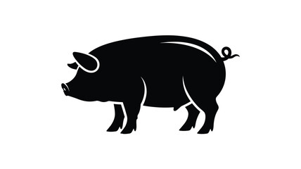 A striking black silhouette of a pig standing in profile silhouette