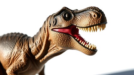 Fototapeta premium Close-up of a textured dinosaur figurine with dramatic shadows on white.