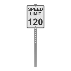 Speed Limit 120 Road Sign on a Pole