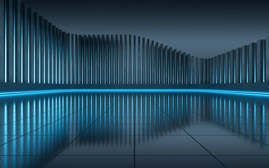 Dark stripe building background at night, 3d rendering.