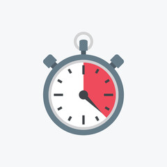 Simple flat design stopwatch icon indicating elapsed time or deadline pressure in a clean style
