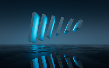 Concrete geometries in the dark scene, 3d rendering.