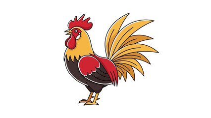 Colorful rooster illustration with vibrant feathers on white background © Rohim