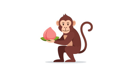 Cute cartoon monkey holding a peach on white background © Rohim