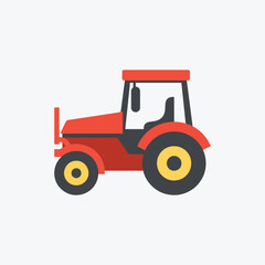 Simple flat design icon of a red agricultural tractor isolated on a clean white background