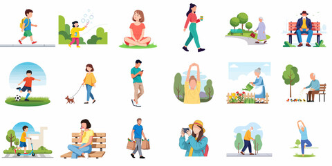 Flat Illustration Collection of People Enjoying Different Outdoor Activities in Park