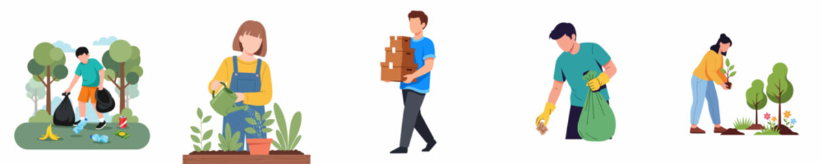 Flat Illustration People Doing Different Activities Related to the Environment and Sustainability © Haimura