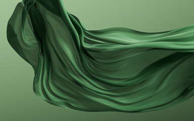 Flowing green wave cloth background, 3d rendering.