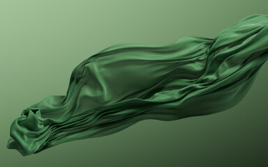 Flowing green wave cloth background, 3d rendering.
