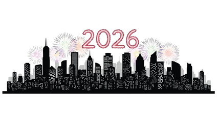 New year s eve celebration with fireworks over a city skyline in 2026