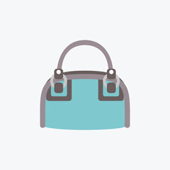 Simple flat design illustration of a stylish turquoise handbag with gray handles isolated on white
